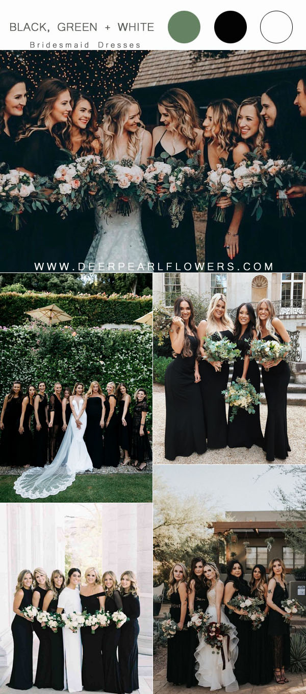 green black and white bridesmaid dresses