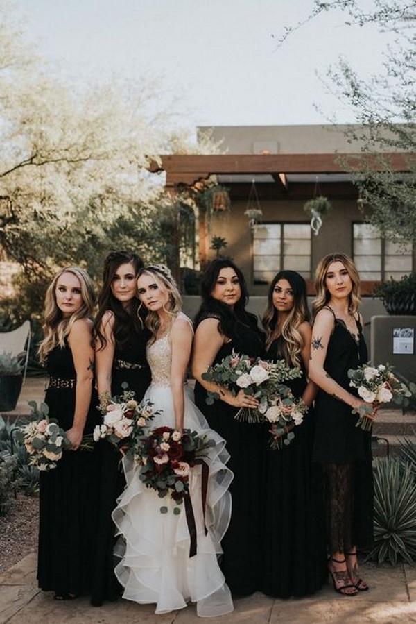 mismatched black bridesmaid dresses